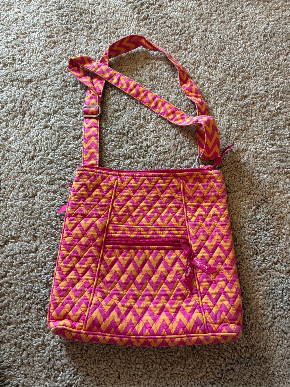 Vera Bradley Pink & Yellow Chevron Quilted Crossbody